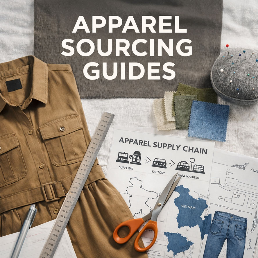 Apparel Sourcing Guides by Minyoo Textile: Visual guide covering apparel supply chain insights, sourcing strategies, manufacturing regions, and supply chain management for global clothing brands.